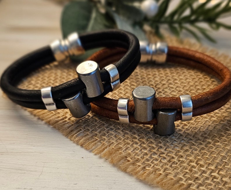 Men's Leather Bracelet Brown Leather Biker Bracelet Gift for Him Rugged Leather Bracelet Masculine Modern Unisex Style image 4