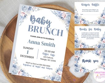 Baby Brunch Invitation Bundle/ Editable Template/ Baby Shower Invitation Bundle/ Baby Sprinkle Invitation Bundle/ Floral Invitation/Book