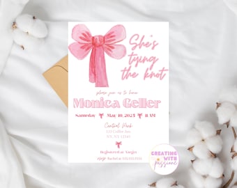 Pink Bow Bridal Shower Invitation/Tying the Knot Bridal Shower/Simple Wedding Shower Invitation/Ribbon Bridal Invite/Editable Template
