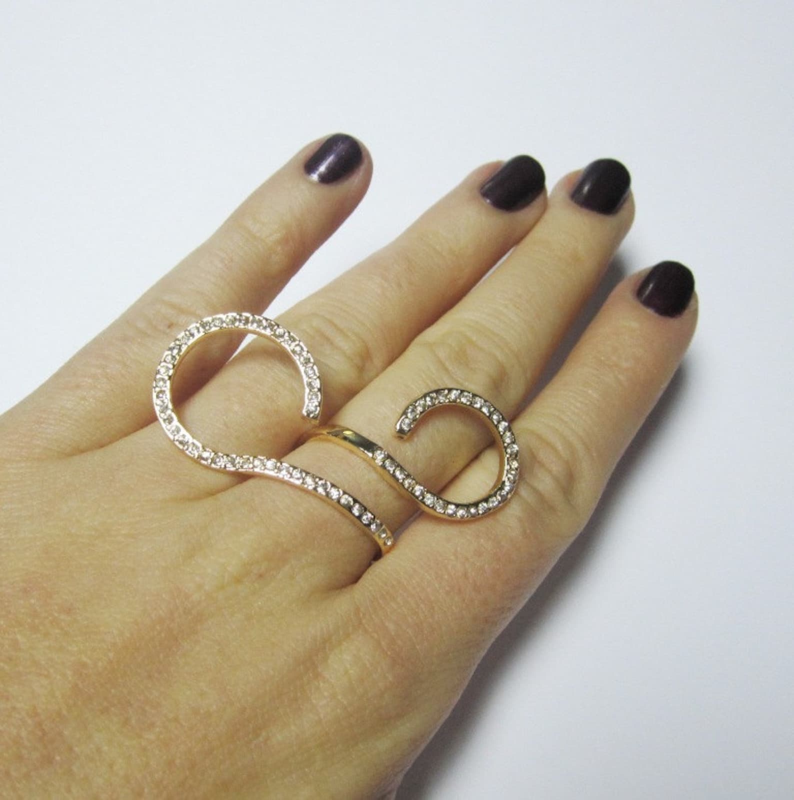 Two Finger Ring Gold Plated 2 Finger Ring Turkish Jewelry Etsy UK