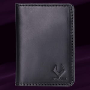 Tarjetero de piel auténtica de grano completo, billetera delgada de dos pliegues con 4 ranuras para tarjetas de crédito y 2 para efectivo (10,9 x 7,9 x 0,63 cm), diseño minimalista.