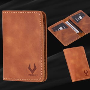 Porte-cartes en cuir véritable pleine fleur, Portefeuille mince à deux volets avec 4 emplacements pour cartes de crédit et 2 emplacements pour billets, (4,3 x 3,1 x 0,25 pouces), Design minimaliste