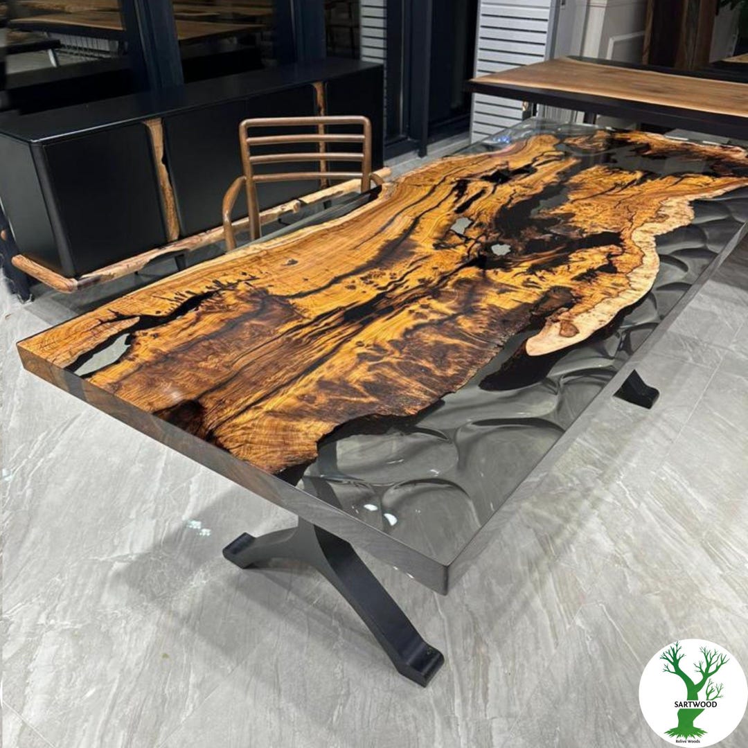 Custom Olive Wood Epoxy River Table: Modern Live Edge Design - Etsy