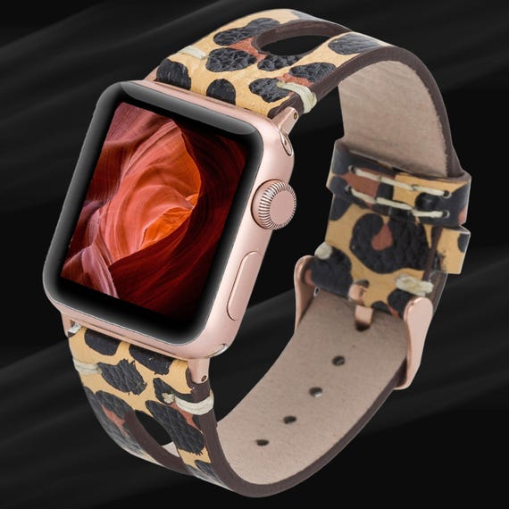 Leopard Print Leather Apple Watch Band – Stainless Steel  display picture 1