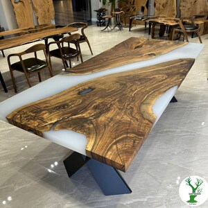 Live Edge River Table: White Epoxy, Modern Wood Design