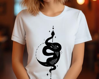 Moon and Snake Shirt, Witchy Minimalist Tee, Dark Aesthetic Clothing, Celestial Serpent Design, Gothic Fashion