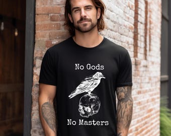 No Gods, No Masters T-Shirt – Anarchist Shirt, Skull & Raven Shirt, Punk Graphic Tee, Anti-Establishment Shirt, Counterculture shirt