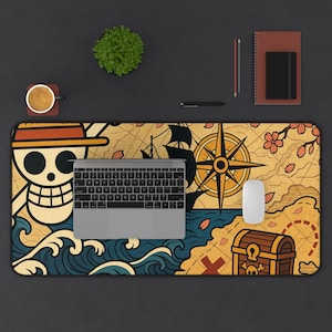 Tapis de bureau carte au trésor pirate One Piece, tapis de souris gaming, sous-vêtement XXL Jolly Roger, fleurs de cerisier vagues océaniques