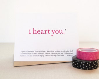 Printable / Funny Love Card / I Heart You Valentine Greeting Card