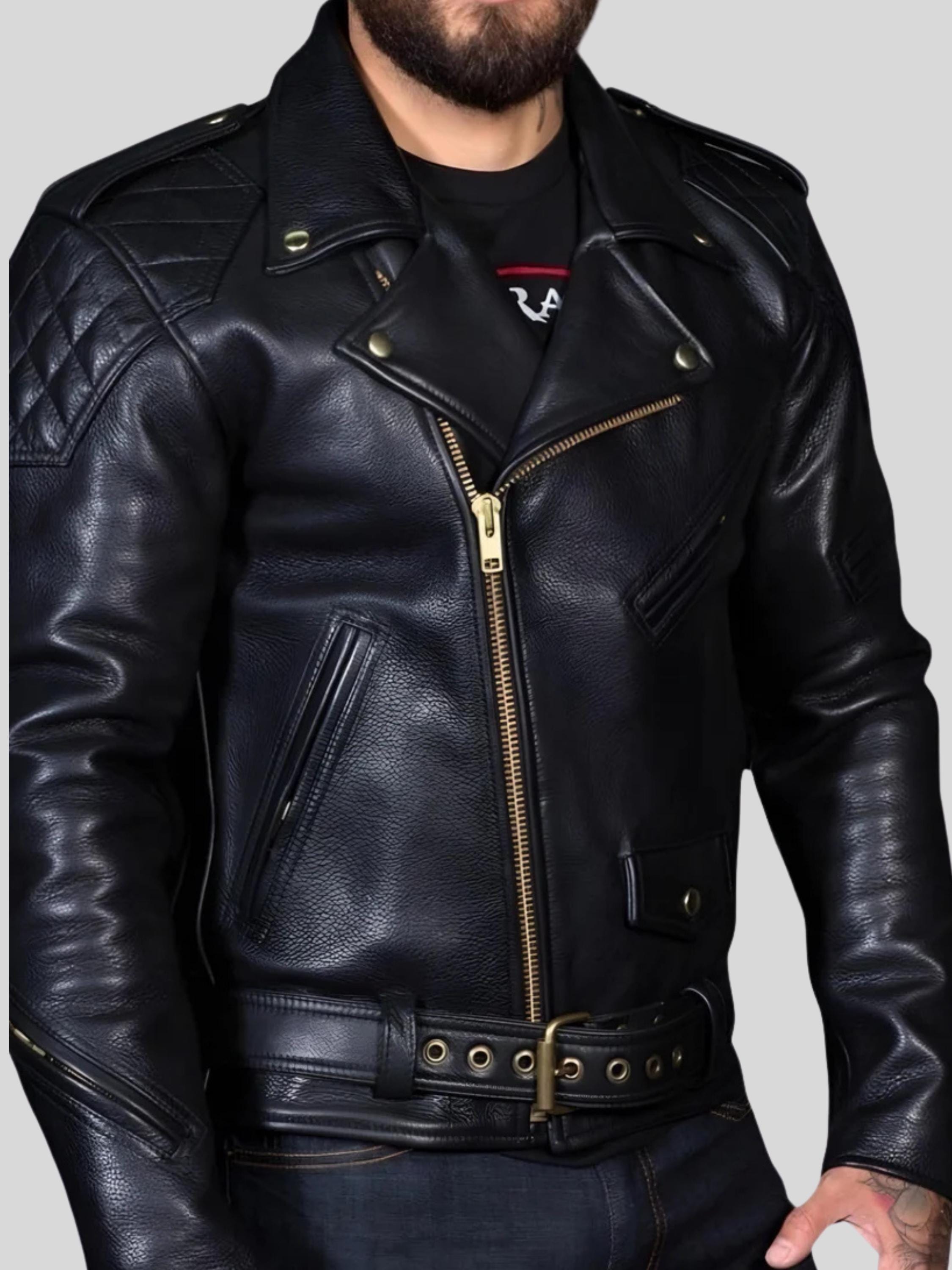 Black Biker Police Leather Jacket – Full-grain Cop Style - Etsy