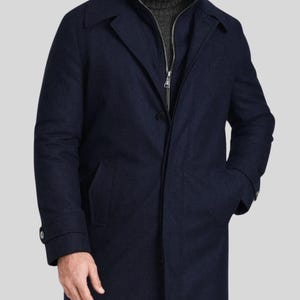 Tech Wool Raincoat – Navy Waterproof Coat