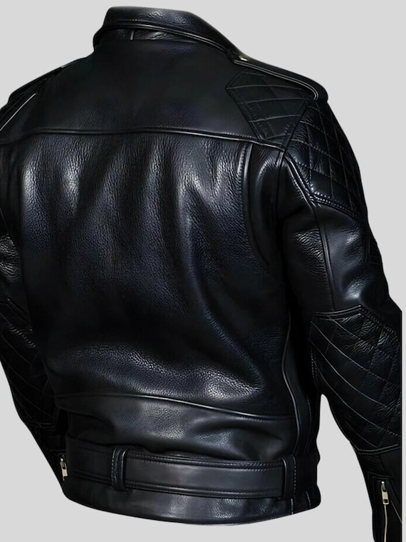 Black Biker Police Leather Jacket – Full-grain Cop Style - Etsy