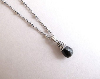 Dainty Black Tourmaline Necklace, Sterling Silver Small Pendant Necklace, Gemstone Drop Necklace, Simple Necklace