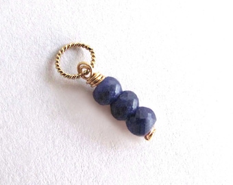 Blue Sapphire Charm with Box, September Birthstone, Sapphire Pendant, Gemstone Charm, Birthstone Charm (14k gold filled or sterling silver)