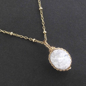 White Druzy Necklace,  April Birthstone Natural Quartz Pendant, Gemstone Necklace, Bridesmaid Gift (gold / rose gold / sterling silver)