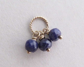 Blue Sapphire Charm with Box, September Birthstone, Sapphire Pendant, Gemstone Trio Cluster Charm (14k gold filled or sterling silver)