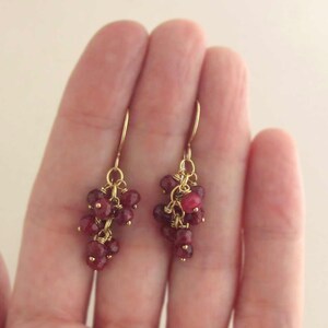 Genuine Ruby Earrings Gemstone Cluster Cascade Drop Earrings Dark Berry Red 14k Gold Filled or Sterling Silver, July Birthstone Gift image 7