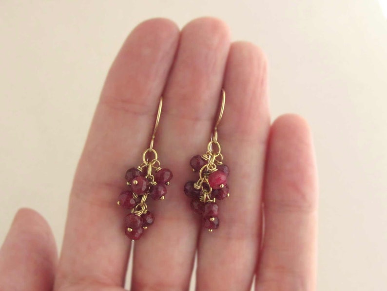 Genuine Ruby Earrings Gemstone Cluster Cascade Drop Earrings Dark Berry Red 14k Gold Filled or Sterling Silver, July Birthstone Gift image 7