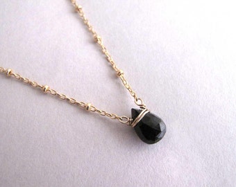 Dainty Genuine Black Tourmaline Necklace, Small Pendant Necklace, Gemstone Drop Necklace, Black Necklace, Simple Necklace, Gold or Silver