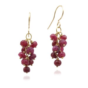 Genuine Ruby Earrings Gemstone Cluster Cascade Drop Earrings Dark Berry Red 14k Gold Filled or Sterling Silver, July Birthstone Gift image 6