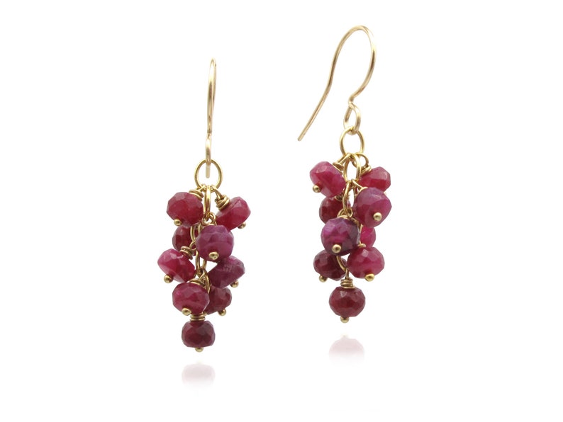 Genuine Ruby Earrings Gemstone Cluster Cascade Drop Earrings Dark Berry Red 14k Gold Filled or Sterling Silver, July Birthstone Gift image 6