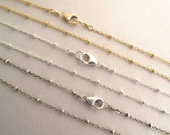 Beaded Satellite Chain Necklace 14k gold filled Shiny Sterling Silver or Antiqued Silver 14 16 18 20 22 24 28 32 34 36