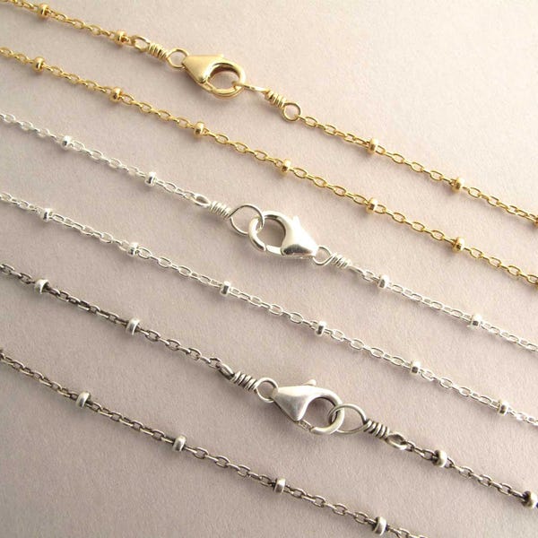 Beaded Satellite Chain Necklace 14k gold filled Shiny Sterling Silver or Antiqued Silver 14 16 18 20 22 24 28 32 34 36