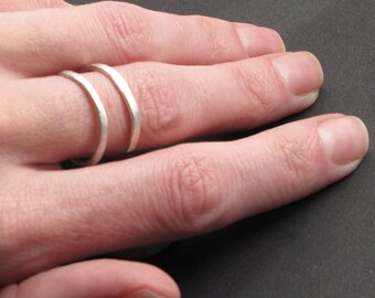 Double Band Ring, Adjustable Size Hammered Bright Matte Finish (Gold or Silver)