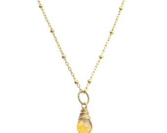 Dainty Citrine Pendant Necklace, Gold November Birthstone Yellow Citrine Genuine Gemstone Charm Necklace, Birthstone Gift for Women or Teens