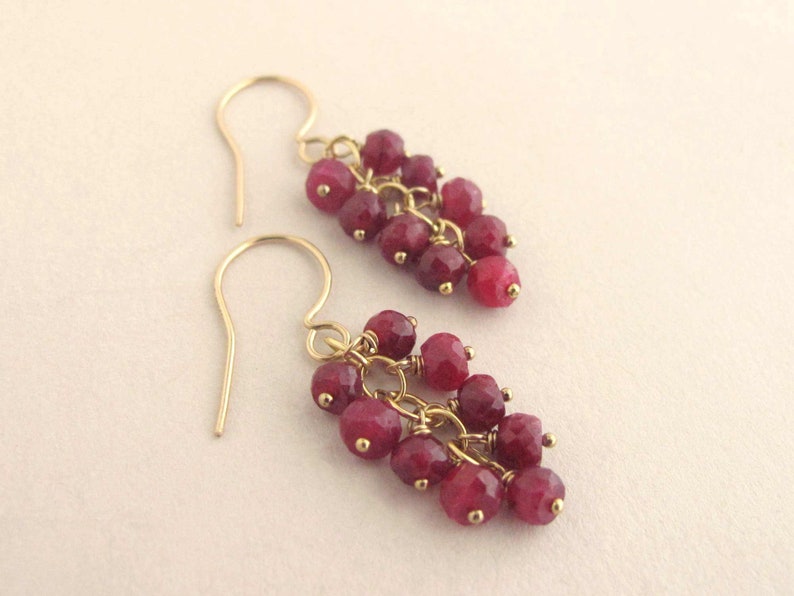 Genuine Ruby Earrings Gemstone Cluster Cascade Drop Earrings Dark Berry Red 14k Gold Filled or Sterling Silver, July Birthstone Gift image 8