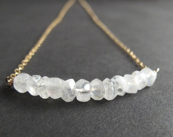 Moonstone Necklace, Gemstone Bar Necklace, Gemstone Necklace, June Birthstone Necklace (silver or gold)