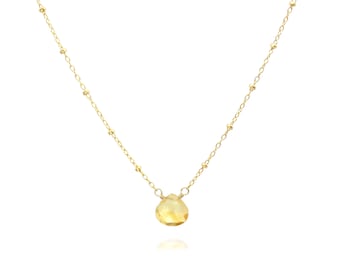 Dainty Yellow Citrine Necklace Gold, November Birthstone Citrine Drop Necklace, Citrine Pendant Necklace, Genuine Gemstone Layering Necklace