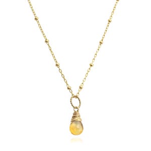 Dainty Citrine Pendant Necklace, Gold November Birthstone Yellow Citrine Genuine Gemstone Charm Necklace, Birthstone Gift for Women or Teens