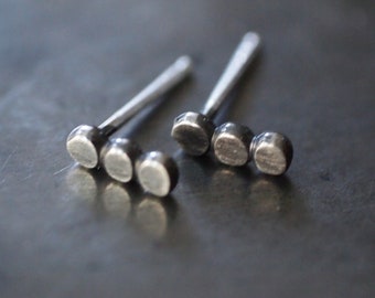 Petite, industrial, simple three dot sterling silver stud post earrings