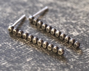 Small, simple and funky hammered multi dot sterling silver stick post earrings