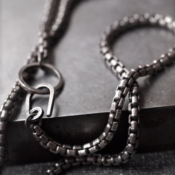 Men's chunky sterling silver rounded box necklace