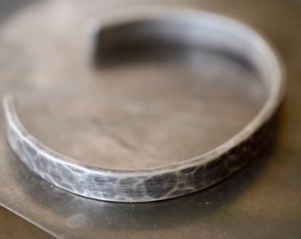 Hammered sterling silver layering cuff bracelet - simple, modern and edgy.