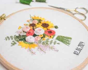 Custom Embroidered Wedding Bouquet – Personalized Floral Keepsake, Handmade Anniversary Gift