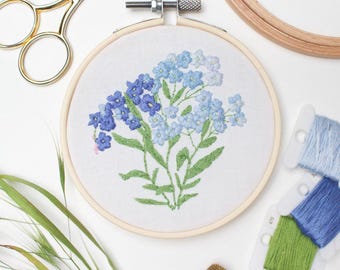 Forget Me Not Embroidery Hoop Wall Art – Blue Floral Decor