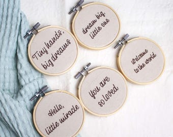 Baby Announcement Embroidery, Keepsake Gift, Nursery Decor