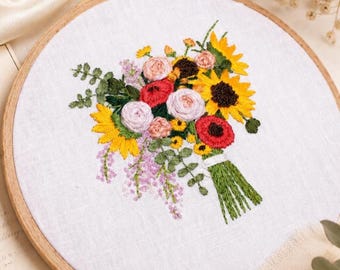 Benutzerdefinierte Hochzeitsstrauß Stickerei Hoop Art, Foto Replica Blumenandenken, Baumwolle Jahrestagsgeschenk
