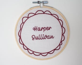 Personalized Name Embroidery Hoop – Hand Stitched Nursery Decor