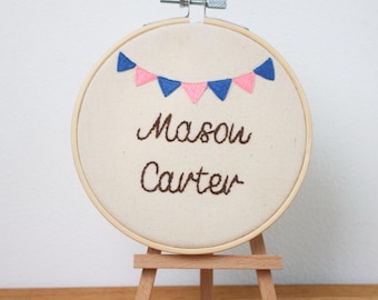 Personalized Embroidered Name Hoop: Custom Nursery Wall Art