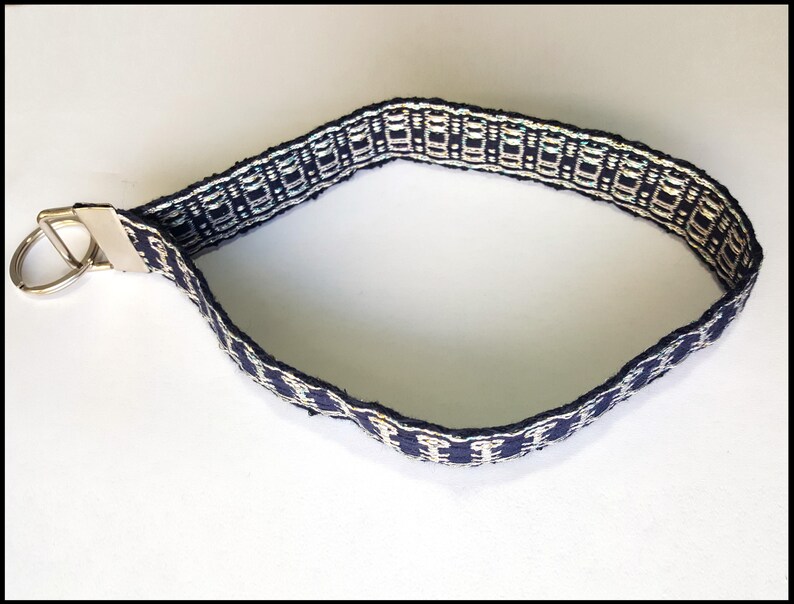 Skeleton Keys Tablet Weaving LanyardKey Chain Dark Blue Silver