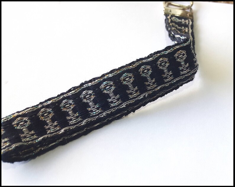 Skeleton Keys Tablet Weaving LanyardKey Chain Dark Blue Silver