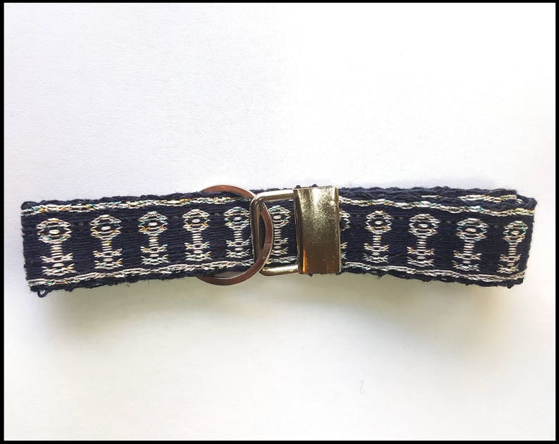 Skeleton Keys Tablet Weaving LanyardKey Chain Dark Blue Silver