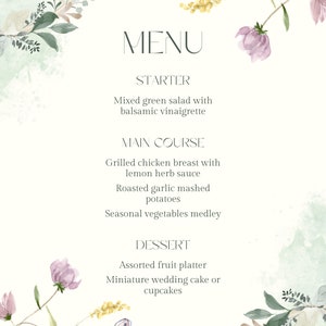 Green Floral Wedding Menu Template – Customizable Elegant Design
