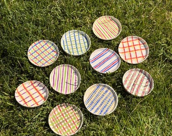 Handmade Stoneware Small Plate, Unique Hand Painted Checked Jewelry Dish, Trinket Tray