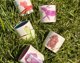 Handmade Ceramic Animal Espresso Cup, Unique Hand Painted Whimsical Stoneware Tumbler