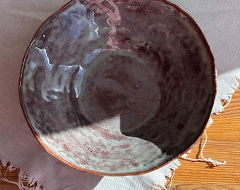 Handmade Stoneware Pasta Bowl | Earthy Red Tan Glaze, Artisan Pottery Serving Dish